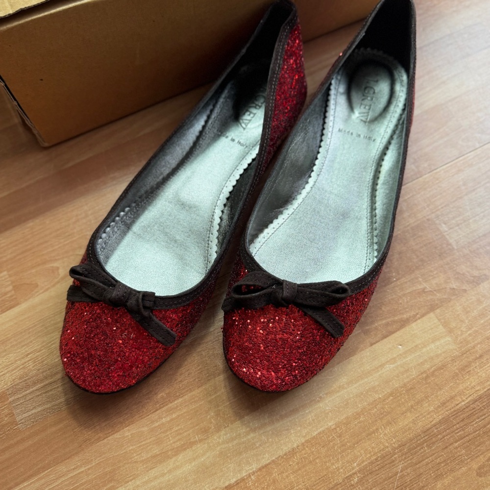 J.Crew ballet flats glitter flame red sparkle flat shoes wizard of oz size 8.5 - Picture 4 of 12